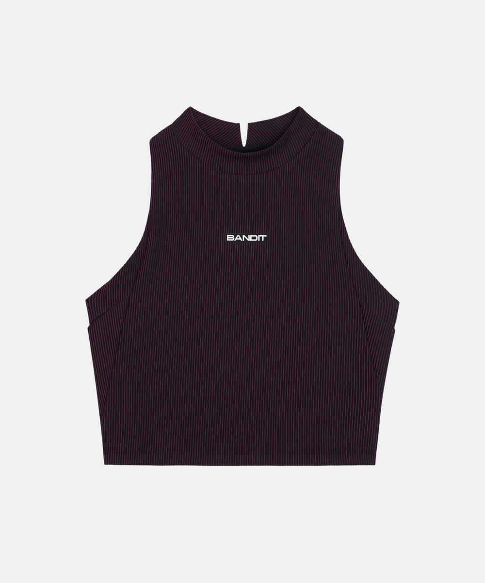 Bandit Running Bandit Running Striped Cadence Vaso Race Crop Black with Fig (W)
