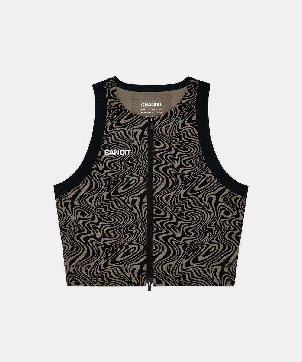 Bandit Running Bandit Running Adapto 2-Way Zip Race Crop Melted Marble Cocoa / Black (W)