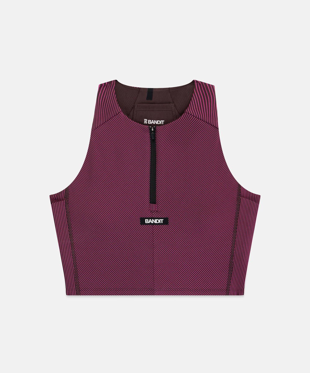 Bandit Running Bandit Running Striped Cadence Zip Front Race Crop Espresso / Azalea (W)