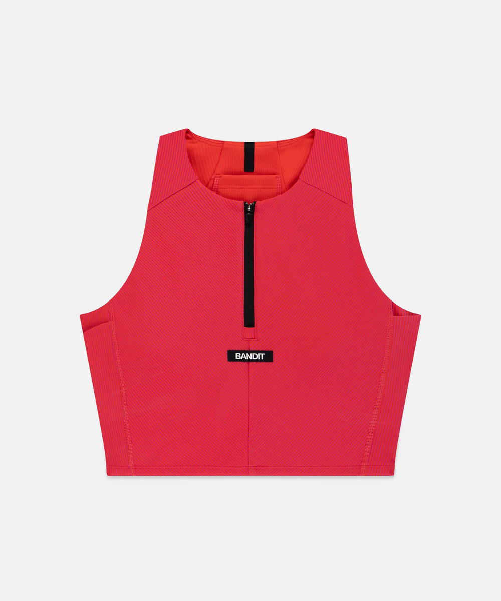 Bandit Running Bandit Running Striped Cadence Zip Front Race Crop Poppy / Azalea (W)