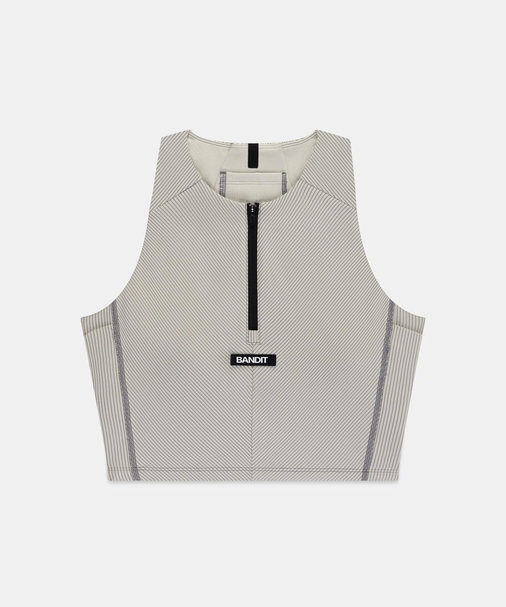 Bandit Running Bandit Running Striped Cadence Zip Front Race Crop Plaster / Slate (W)