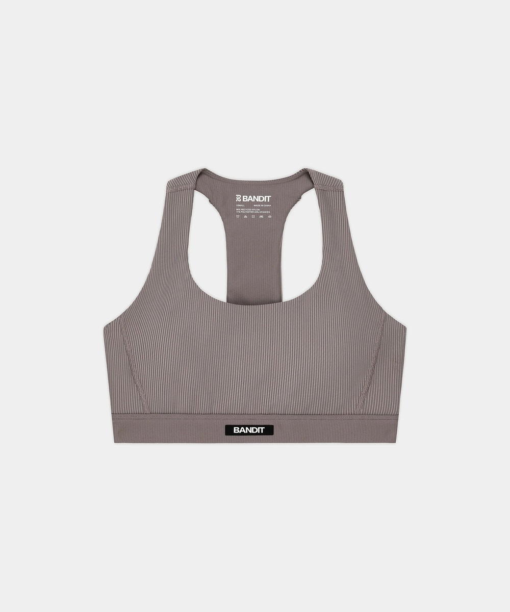Bandit Running Bandit Running Striped Cadence Scoop Neck T-Back Run Bra Concrete Taupe / Cocoa (W)