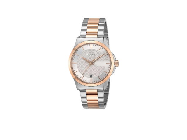 Gucci Gucci G Timeless Silver Dial Two Tone Steel Strap Watch Rose Gold - view 1