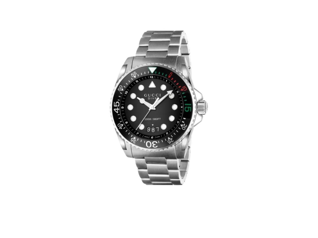 Gucci Gucci Dive Xl 45Mm Steel Watch Black Dial and Steel
