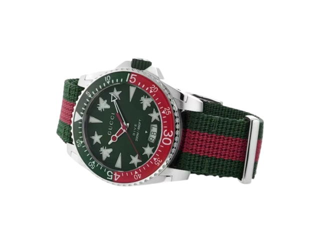 Gucci Gucci Dive Quartz Green Dial Two Tone Nato Strap Watch 40MM Green Red - view 5
