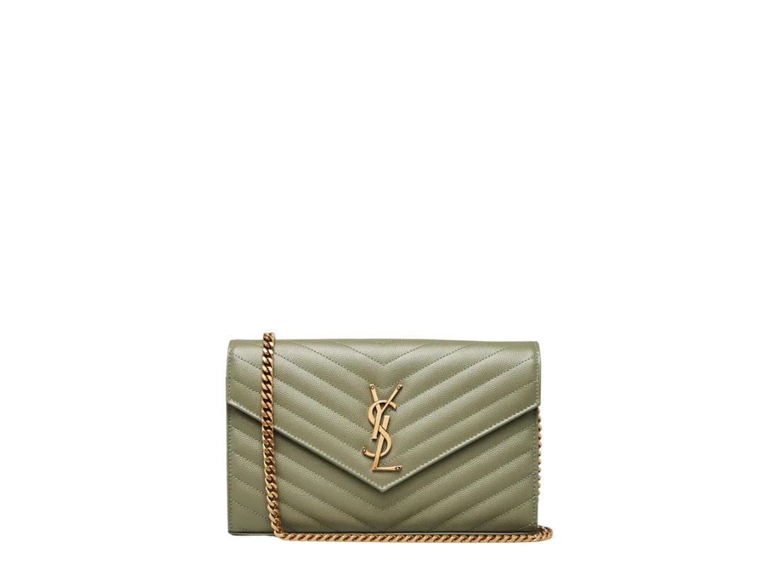 Saint Laurent Saint Laurent Envelope Chain Wallet In Gold-Tone Hardware With Green